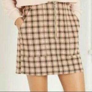 Wild Fable red blue and cream plaid mini skirt with zipper cotton blend sz 14